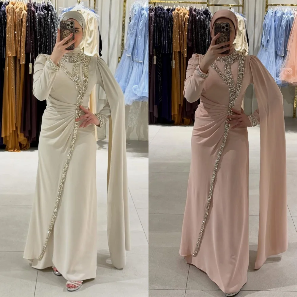 Customized Sparkle Jersey Pleat Sequined Straight Jewel Long Dresses Bespoke Occasion Cocktail High Quality Classic