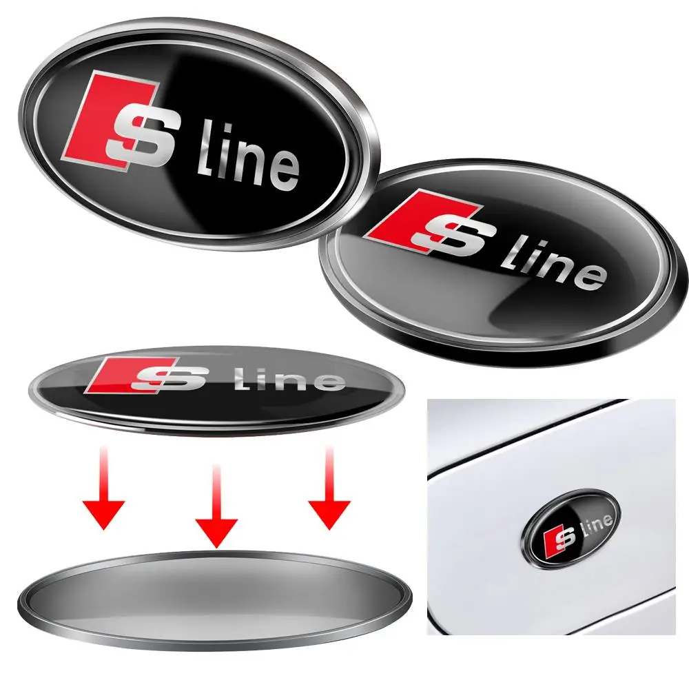 1pc 3D Oval Car Emblem Ellipse Logo Badge Decal Decorative Stickers For Audi Sline A3 A4 B8 8P B9 8V B6 A5 B7 A1 Car-Accessories