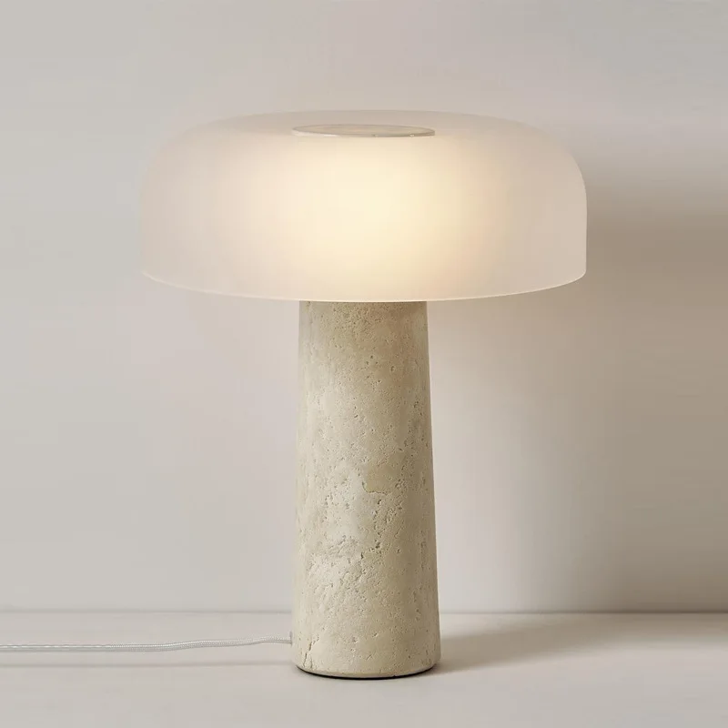

Nordic Minimalist Travertine Table Lamp Designer Living Room Study Bedroom Bedside Stand Lamp Mushroom Glass Decorative Lamps