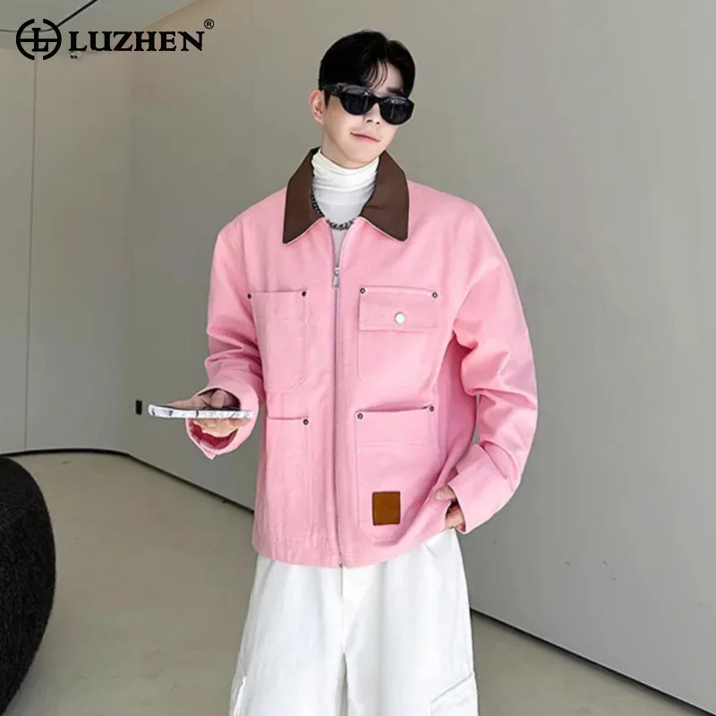 LUZHEN Color Decorate Korean Neck Style Pockets Fashion Contrast Casual Jacket Men's 2025 Autumn New Trendy Male Clothes JY8579