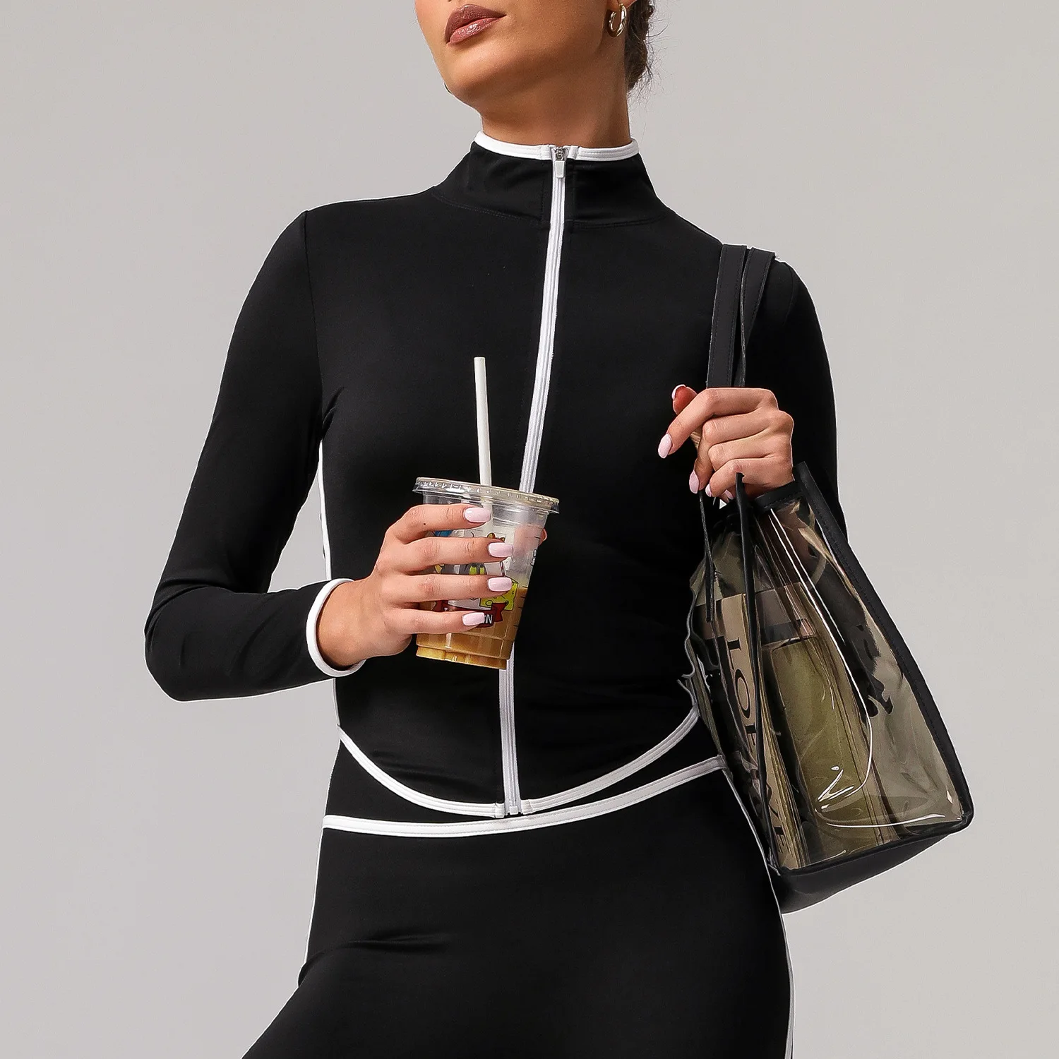 

Autumn Winter Thermal Fitness Training Jacket Thin Lightweight Soft Color Blocking Design Front Zippered Women's Yoga Jacket