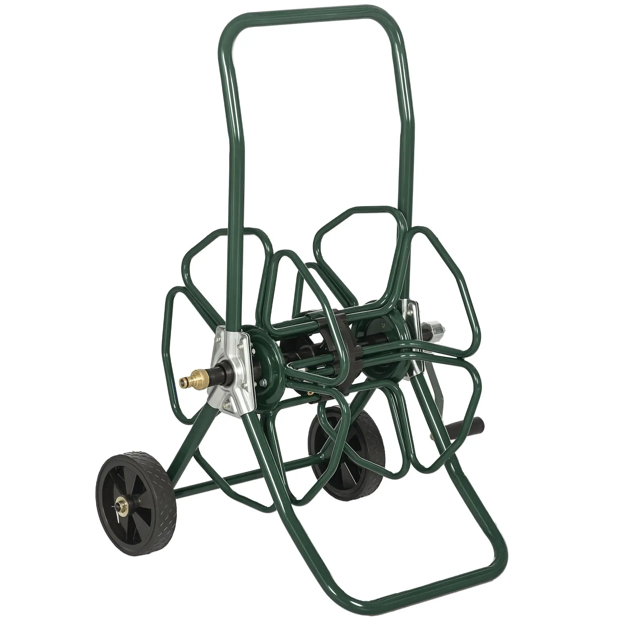 Outsunny Dévidoir Tuyau Arrosage 30m Roues Métal Vert 51.5x60.5x78.5 cm avec Po...