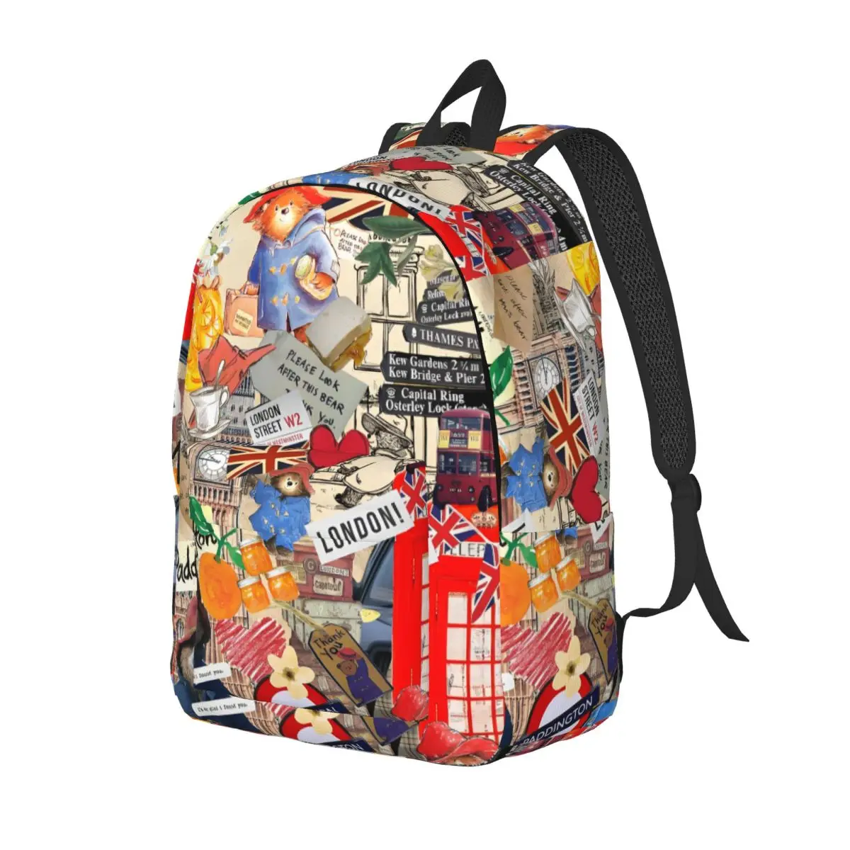 Personalizado paddington londres viagem lona mochila das mulheres dos homens escola portátil bookbag inglaterra filme faculdade estudante daypack sacos