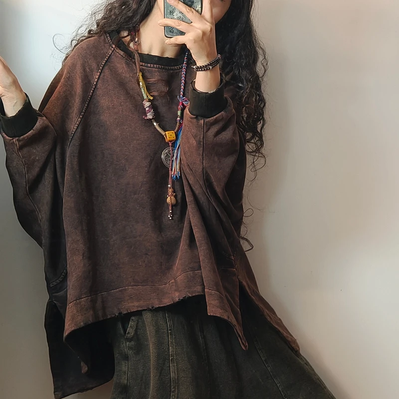 

2026 New Arrival Spring Autumn Women Casual Long Sleeve O-neck Hoodies Loose Good Quality Cotton Asymmetrical Sweatshirts Y99