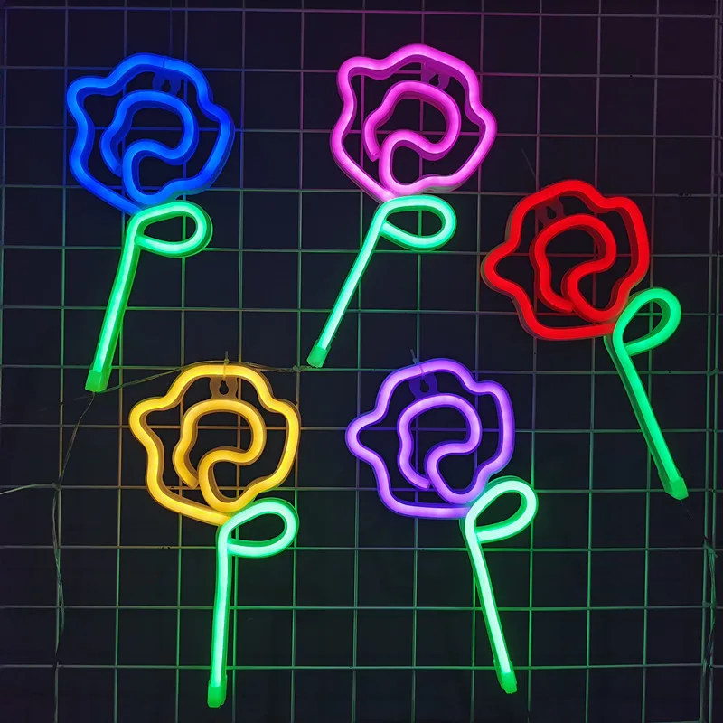 

Rose Flower Neon Sign USB/Battery Operated Neon Light For Home Living Room Flower Store Party Wedding Wall Art Decor Night Light