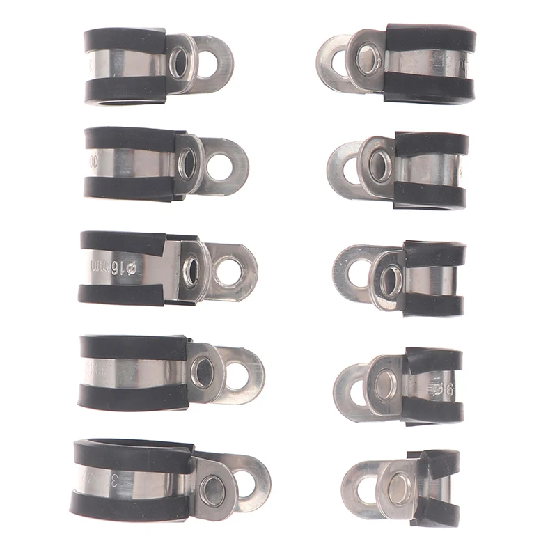 2Pcs Stainless Steel Cable Clamp Rubber Cushioned Insulated Clips Tube Holder Fasteners For Pipe Wire Cord Installation