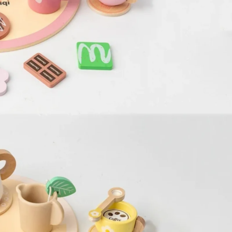 Service à thé en bois pour petites filles, jouets en bois, service à thé pour tout-petits, accessoires de cuisine pour enfants, jouets de fête de thé