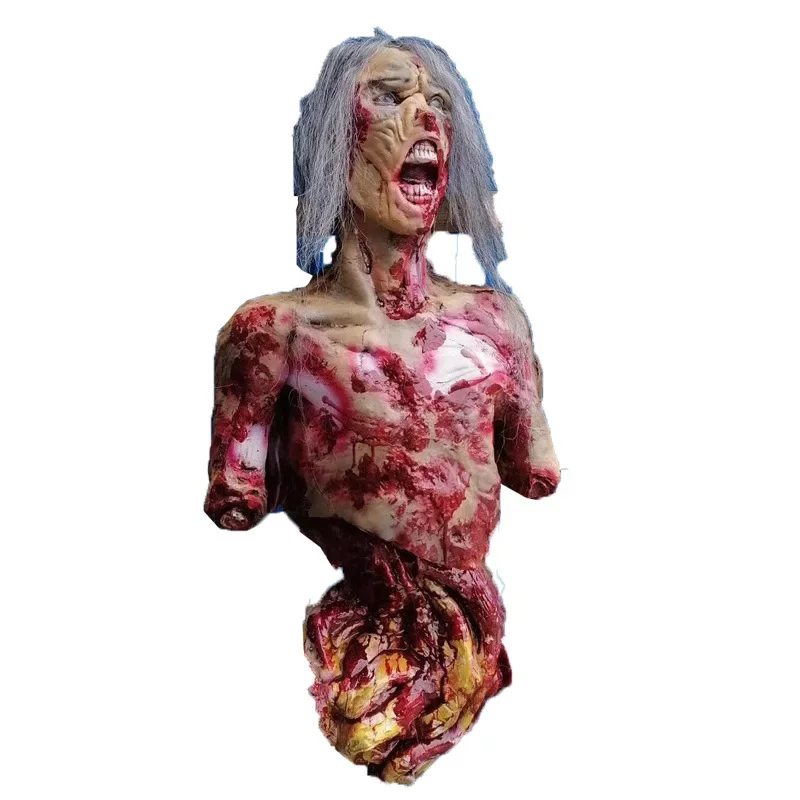 

Halloween horror half-body zombie old man, foam character model, haunted house secret room arrangement hanging decorative props