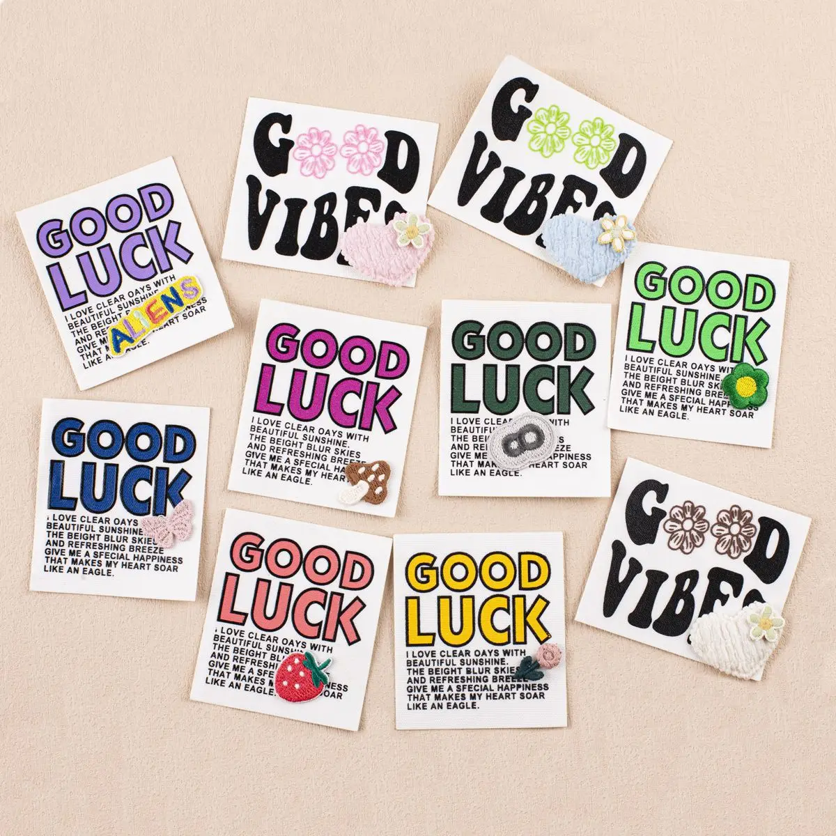 

2 PCS GOOD LUCK Self-Adhesive Plush Fabric Labels | DIY Crafts for Woven Baskets, Customizable Decorative Patches‌