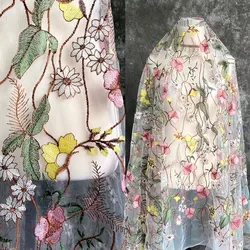 1yard price Pastoral Color Embroidered Mesh Fabric Dress Flower Tablecloth Dress Skirt Fabric