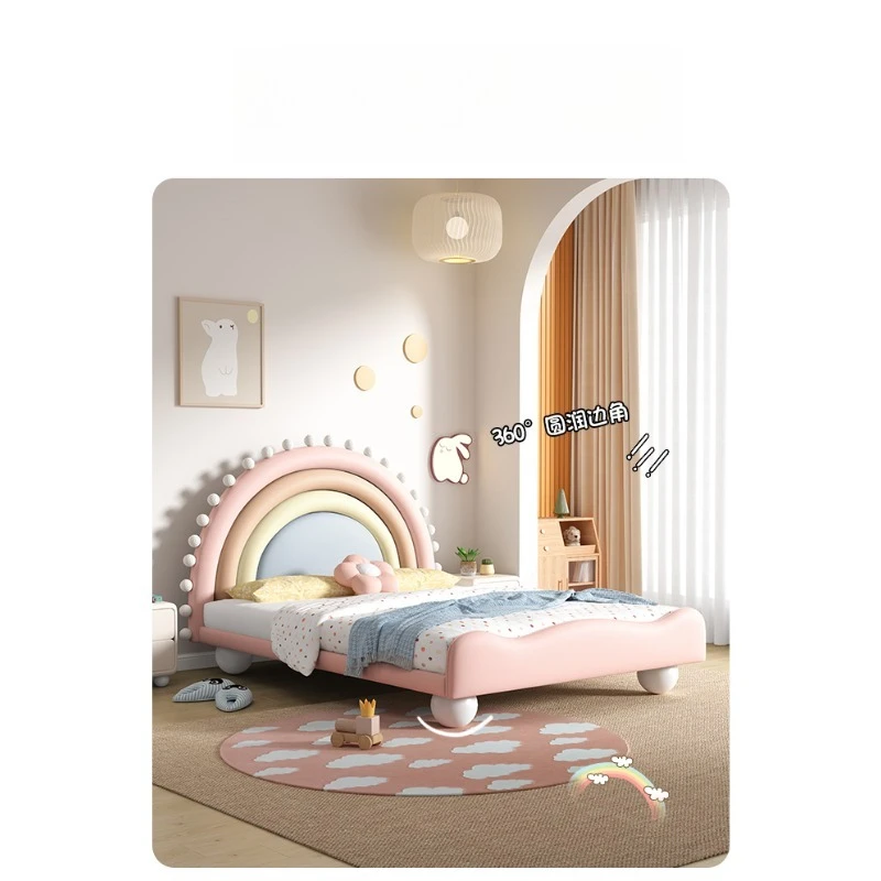 Girls bedroom fun rainbow bed room, solid wood single bed 1.5 meters new girls princess bed