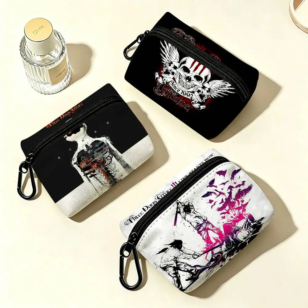 band hardrock T-Three Days Grace White Oxford Cloth Zipper Coin Purse Lightweight Hanging Key Pouch Card Holder For Daily Use