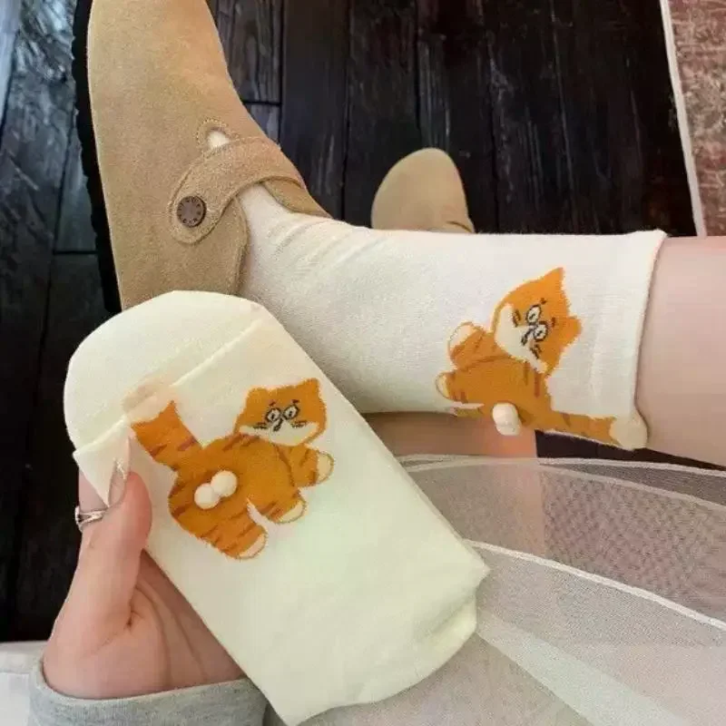 

Charming Cat Bottom Ball Egg Socks; Humorous Comfy Cotton Socks; Airy Middle Sized Socks; Special Gifts for Men and Women