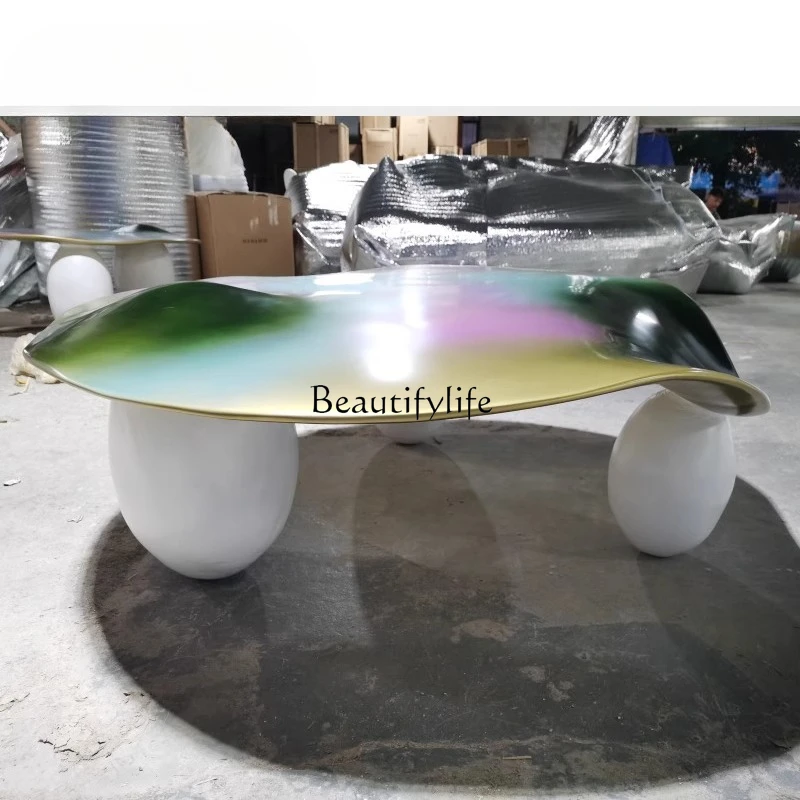 

04Superior small apartment living room round coffee table water ripple coffee table light luxury modern