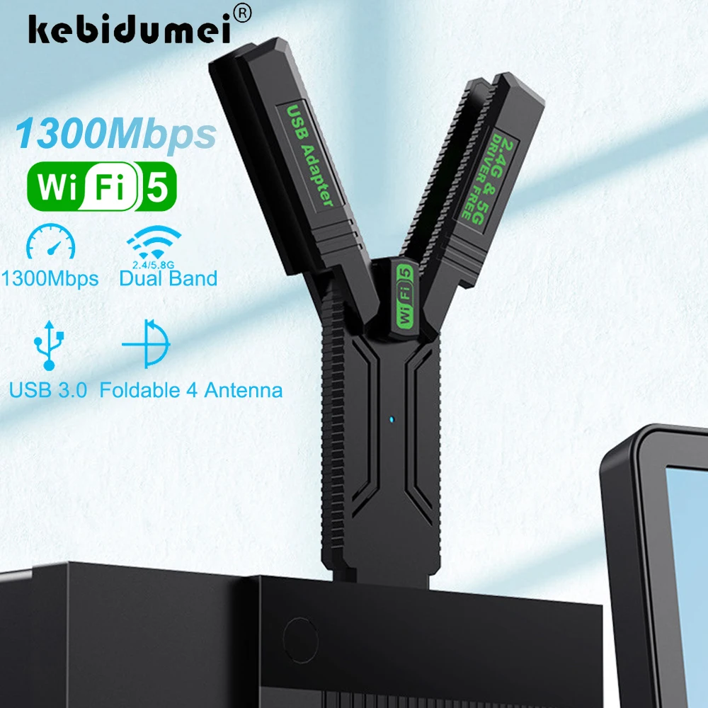 

Двухдиапазонный Wi-Fi USB-адаптер 1300 Мбит/с (2,4 ГГц + 5 ГГц) с 4 антеннами, высокоскоростная беспроводная карта USB 3.0 для ПК/ноутбука (Windows)