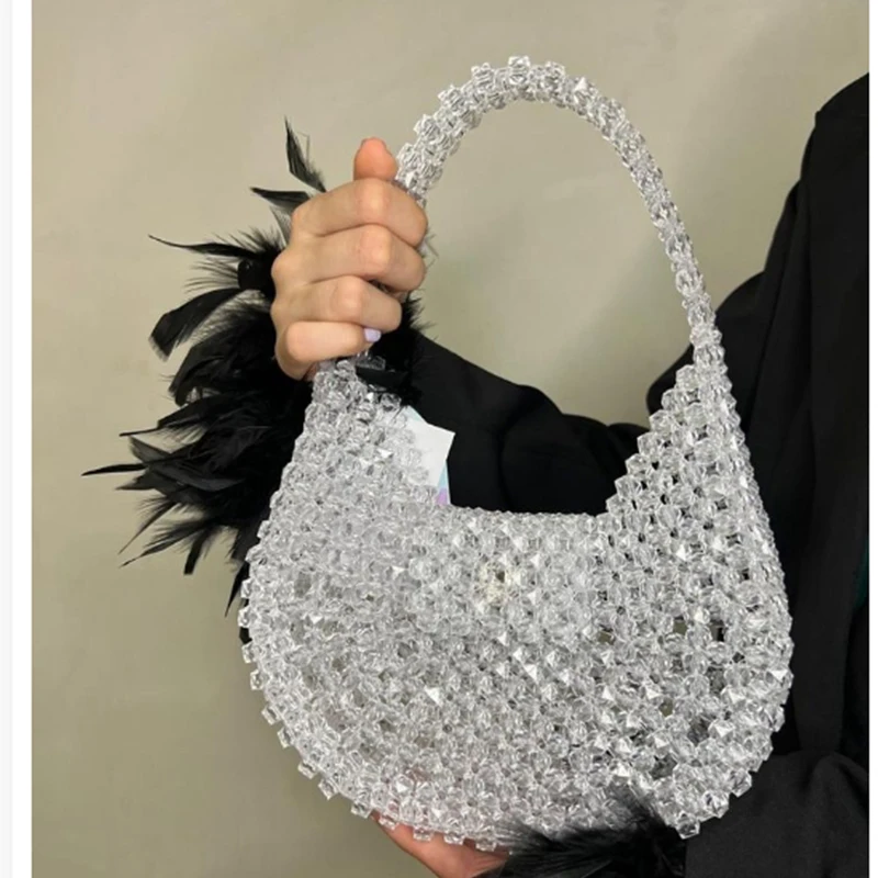 Transparent Acrylic Bead Bags Customizable Handmade New in Handbag 2024 Fashionable Ins Designer Armpit Women's Shoulder Bag