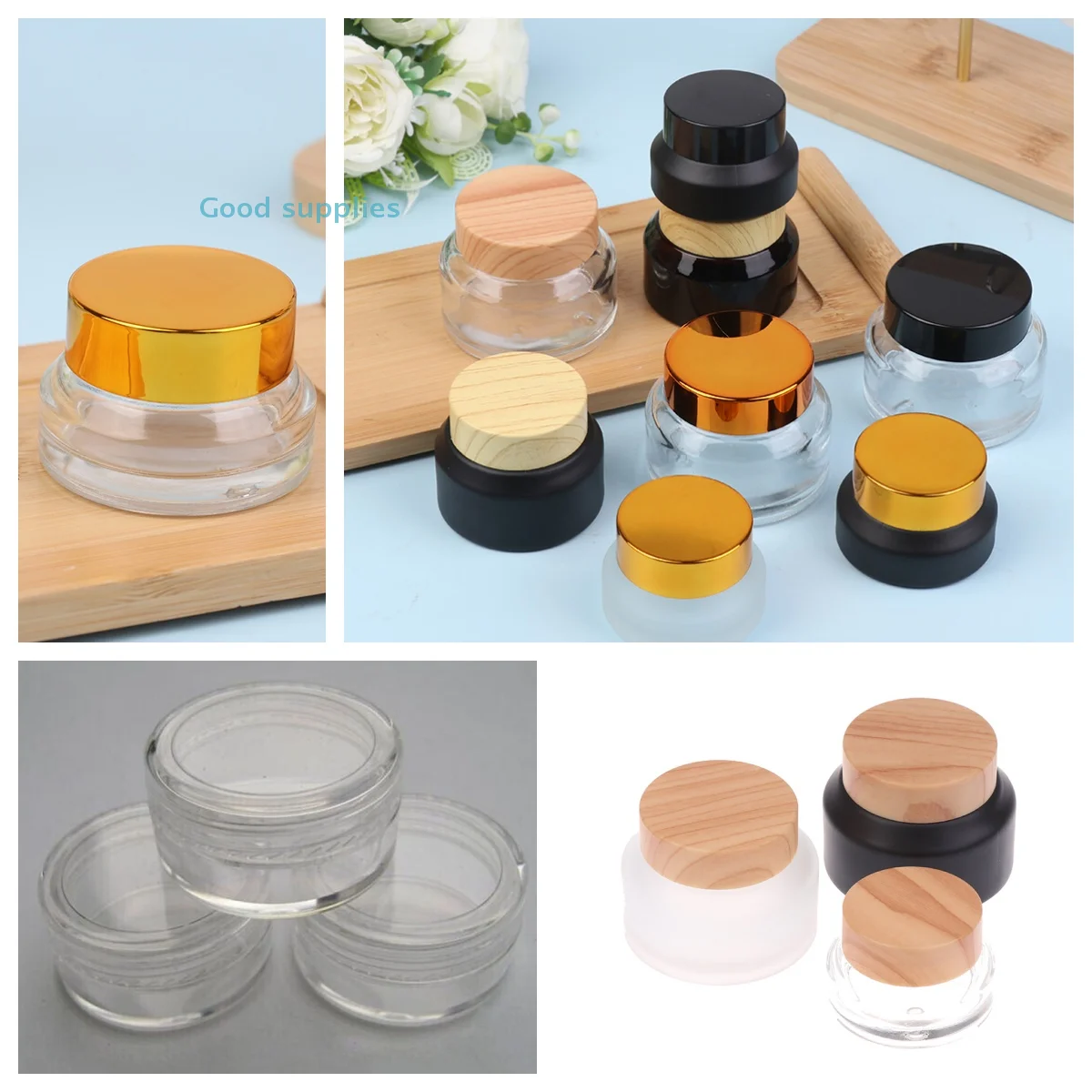 Szklane pojemniki kosmetyczne z pokrywkami 15/30/50g, podróżne puste szklane słoiczki na próbki do makijażu, peelingu do ust, balsamu, balsamów, próbki