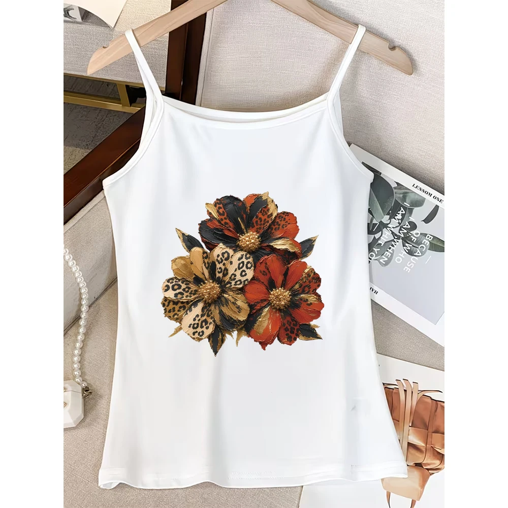 Boho Nature Aesthetic Camisole Women Summer Detailed Illustration Tank Top Flower Sleeveless Vest Streetwear Elegant Daily