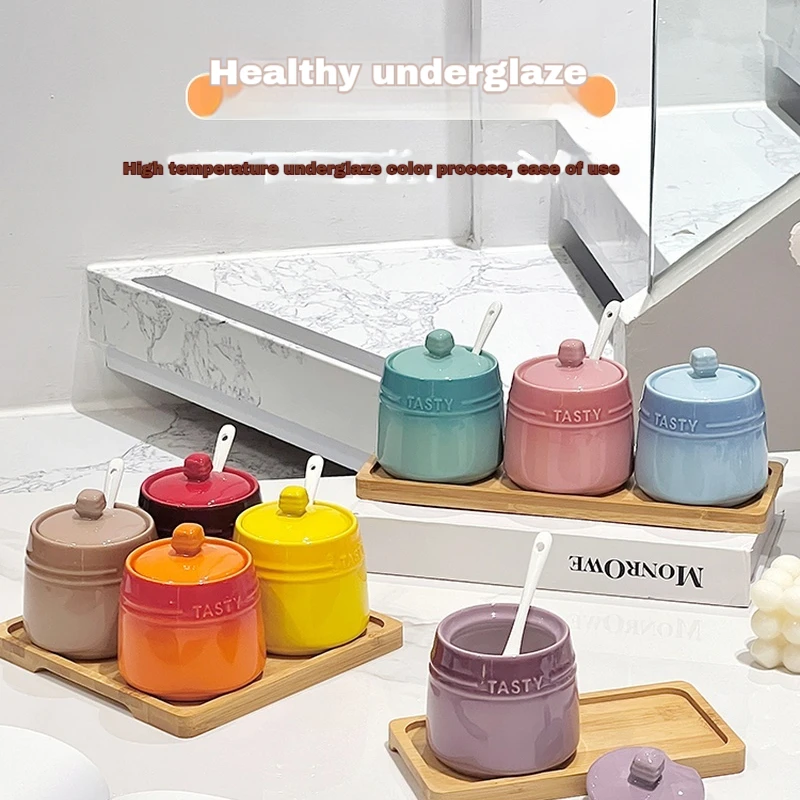 

Высокоэстетическая кухонная банка для приправ, ароматизированная банка для соли, банка для сахара, банка для уксуса для домашних приправ, керамическая одиночная банка с крышкой