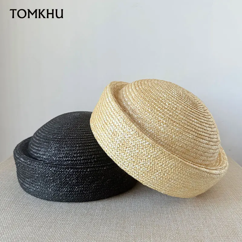 100% Natural Straw Fadora Hat For Women Cap Korean Designer Summer Sailor Hat Beach Brown Balck Beret Sunhat Beach Bonnet Enfant