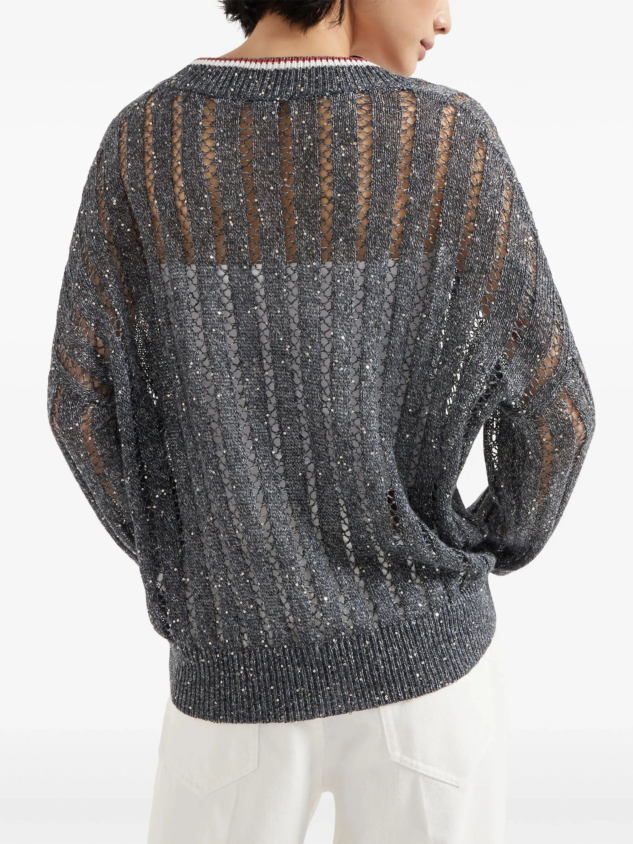 BC Luxury Brand Design Sequin Knitted Hollow Out Top Quality V-neck Shirt For Woman Popular Knitwear Lady Pullover Clothes - Image 4