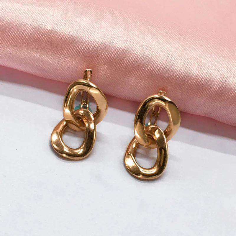 585 Purple Gold Earrings Plated 14K Rose Gold Premium Thick Chain Fashion earrings for women Attending party Banquet Jewelry