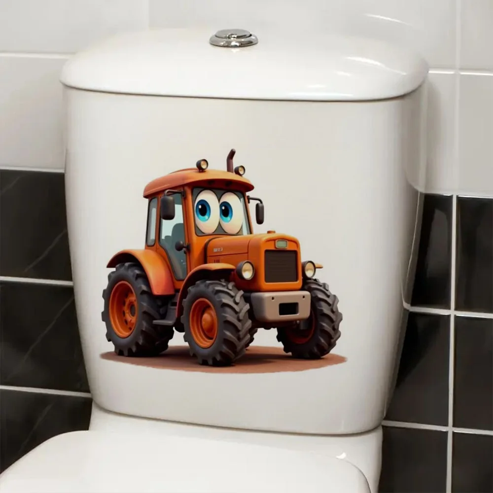 Cartoon Orange Tractor Self-Adhesive Stickers, Bedroom Entryway Living Room Porch Home Decoration Wall Stickers