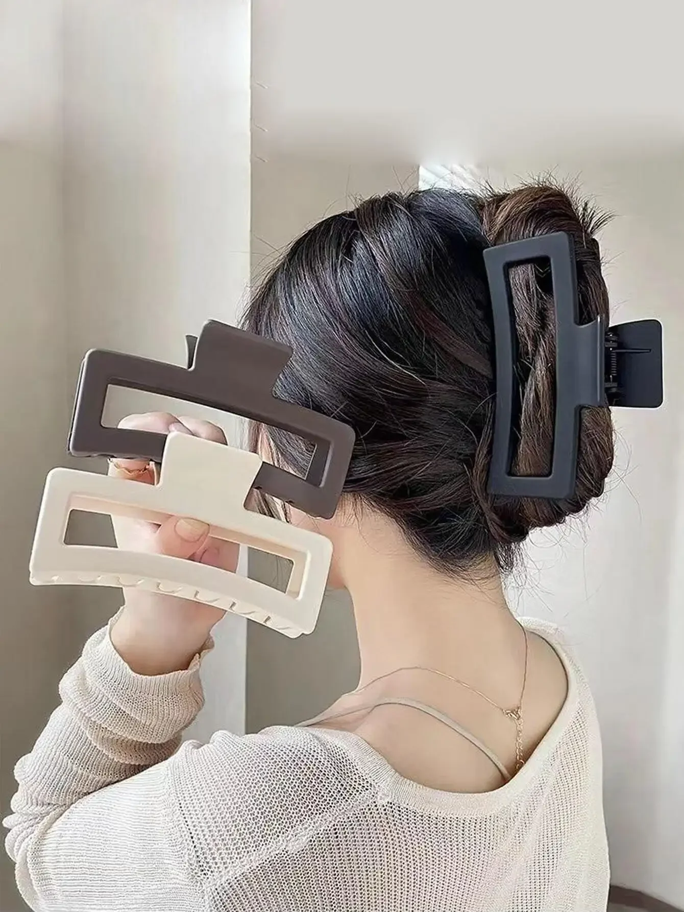 

3pcs/Set Large Square Hair Claw Clips, Hair Claw Style, Versatile Solid Color Hair Accessories Suitable For Thick Hair, Daily, Casual, Party, Commute, Vacation, Washing Face/Hair, Makeup, Outfit Matching Elegant Hair Clip Summer Beach Vacay Hair Clips