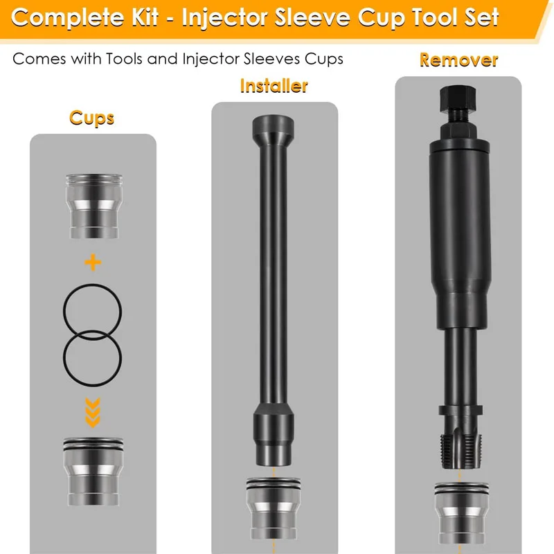 Injector Sleeve Cup Removal Installation tool with Parts Kit Fits For Caterpillar CAT 3126/3126B C7 C9 with Style HUEI Injectors