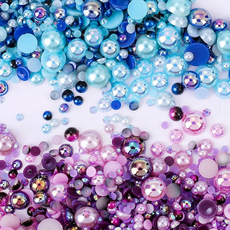 30g Mix Size ABS Imitation Pearls Resin Rhinestones For Crafts Round Flatback Beads AB Color Nail DIY Decoration Bulk Wholesale