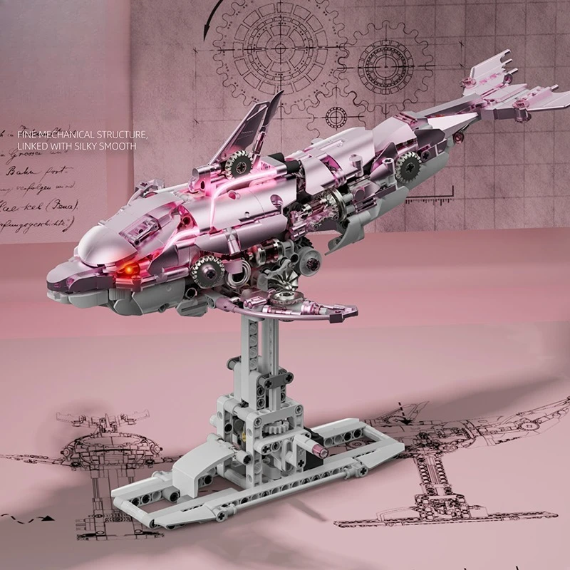 888 قطعة مكعبات بناء دولفين ميكانيكية إبداعية باللونين الأزرق والوردي يمكن أن تضيء لعبة الطوب البناء هدية للأطفال والكبار #6