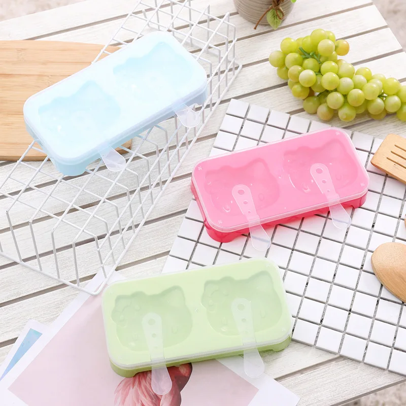 Cartoon Kittys Ice Cream Mold 2 Cavities Kawaii Anime Cat Animal Shape Popsicle Diy Homemade Ice Pop Maker Mould Birthday Gifts