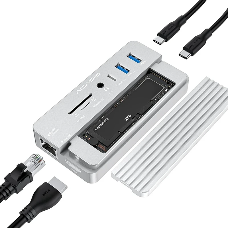 

ACASIS 10 In 1 Docking Station USB-C 3.2 HUB 10Gbps With M.2 NVME And SATA SSD Enclosure -Compatible 100W PD For PC