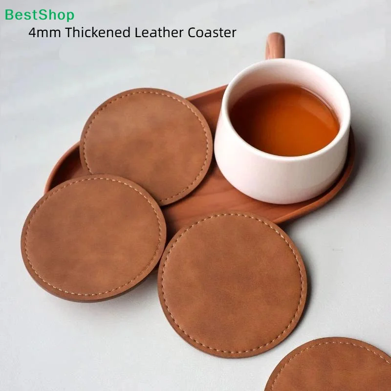 ♬1Pcs Coffee Mats Home Decor Waterproof Faux Leather Cup Coaster Heat Resistant Circular Round Cup Pads Insulation Mat