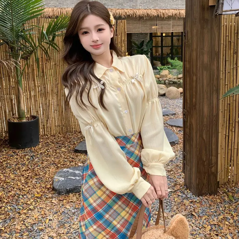 

Новая женская блузка в корейском стиле 2025 года: свободный крой, длинный рукав, с узлом, художественное пэчворк-исполнение, повседневная модная женская рубашка