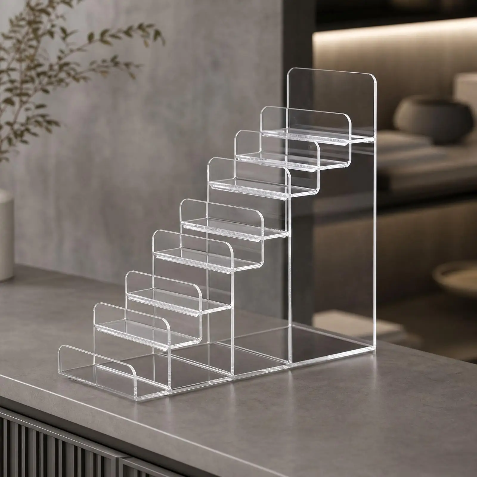Acrylic Stepped Display Rack Stable Clear Wallet Display Rack Tiered Acrylic Organizer with Retaining Panels Sturdy Transparent