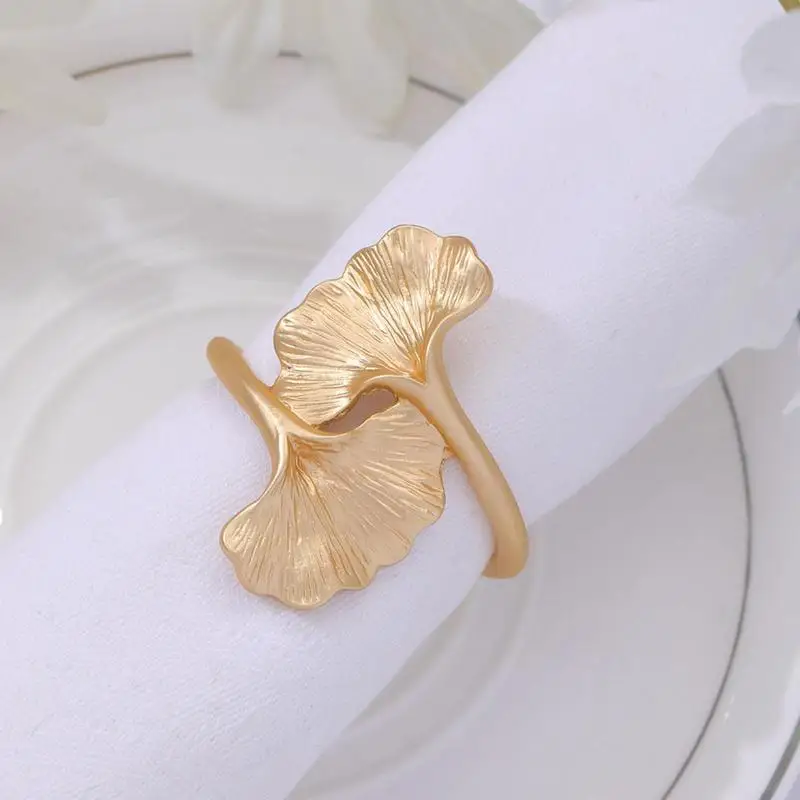 1PCS Ginkgo Leaf Metal Napkin Ring,Pearl Flower Napkin Holder,for Wedding Valentine's Day Party Home Dinning Room Table Decor