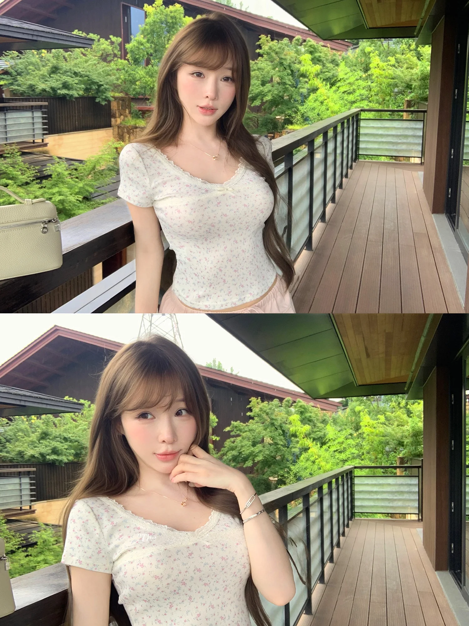 Lukira ライトイニシャルモーニング V ネック花柄レー - Women Top Fashion のレビューと価格