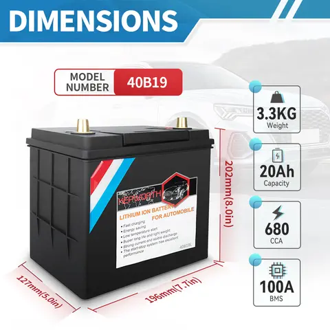 12V LiFePO4 Car Battery 25Ah 680CCA Lithium Automotive Replacement Battery with 100A BMS for Cars, SUVs, Sedans, Trucks, Vans
