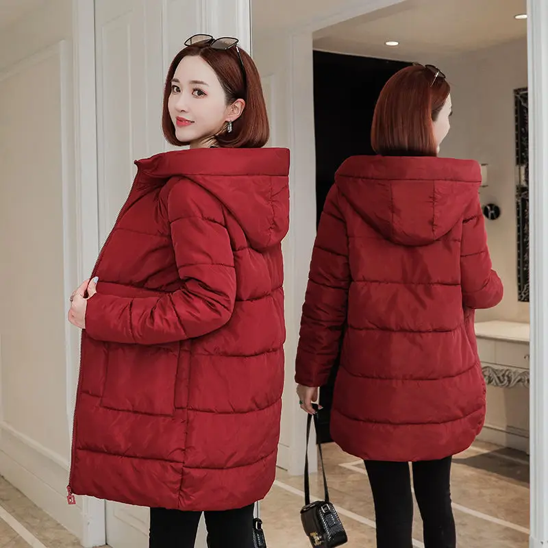 

2025 Winter Women Down Cotton Coat Fashion Solid Color Loose Oversize Warm Parka Hooded