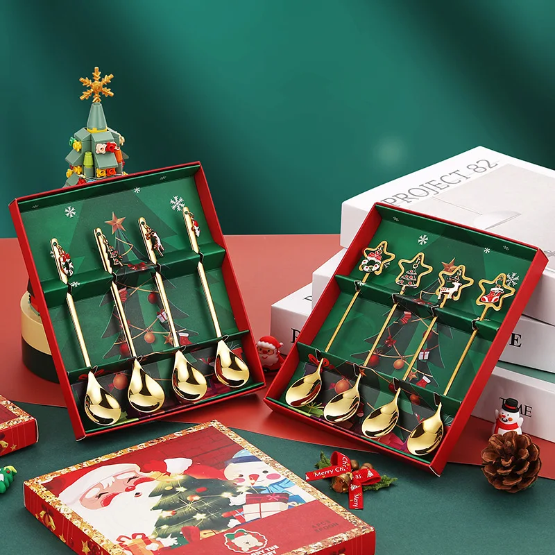 Stainless Steel Spoon Christmas Set Pendant Spoon Coffee Stirring Spoon Christmas Gift Box Creative Gift