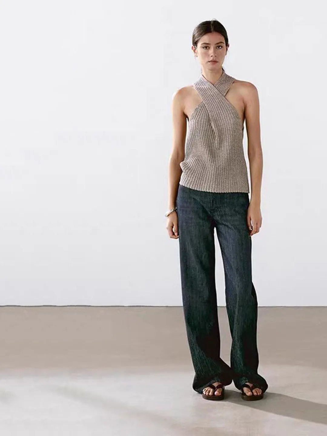 

Faionable mat Cross V-Ne Knitted Svel T-irt Women's Top Spring Summer New Arrival Commute Sle Regular Fit