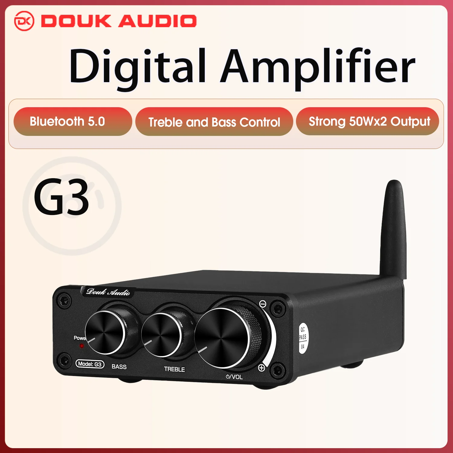 Douk Audio G3 Mini Bluetooth 5.0 TPA3116 Digital Amplifier HiFi 2.0 Channel Stereo Audio Amp With Treble Bass Tone Control