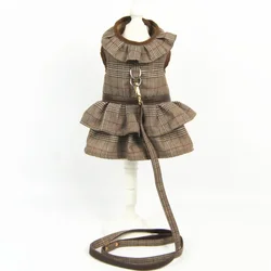 Winter Dog Dress Harness Skirt Dog Lead Leash Puppy Costumes Yorkshire Pomeranian Schnauzer Poodle Pug French Bulldog Clothing