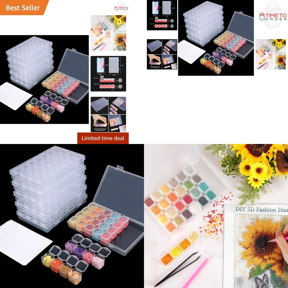 

Diamond Painting Storage Box 28 Grid Plastic Organizer for Beads Jewelry Craft Supplies DIY Art Kit Sorting Container with Lid