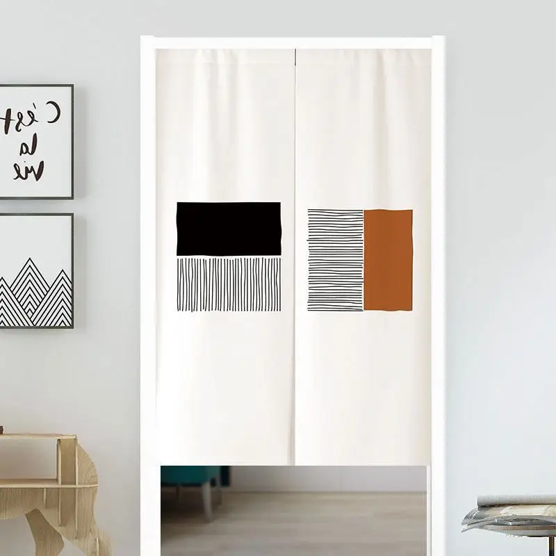 VIKAMA Black White Geometric Stripe Noren Door Curtain Minimalist Line Art Partition Curtain Home Bedroom Entrance Decor