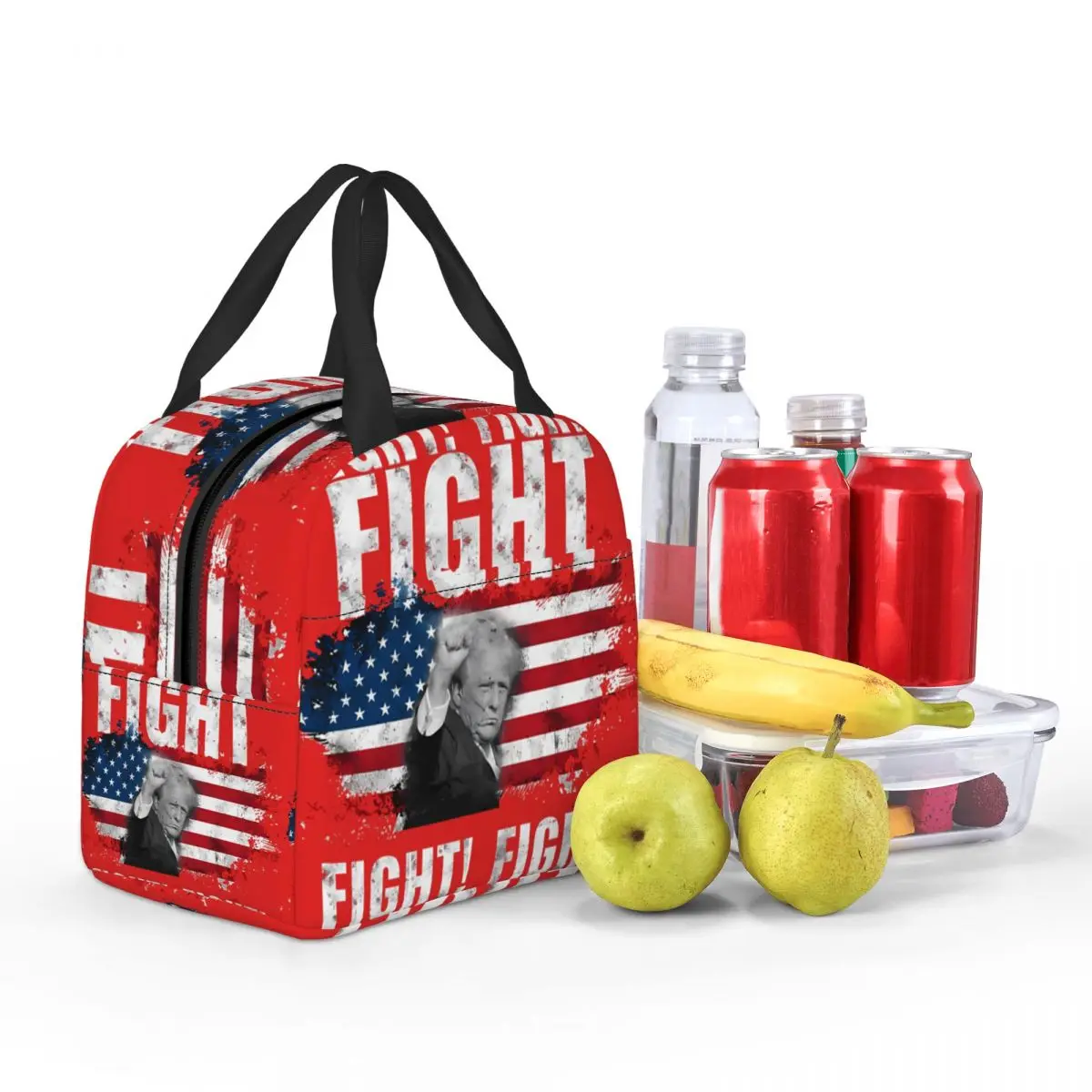 For Students School Office Lunch Boxes Donald Trump Fight American Ice Pack Donald Trump Zipper ClosureLunch BagHiking