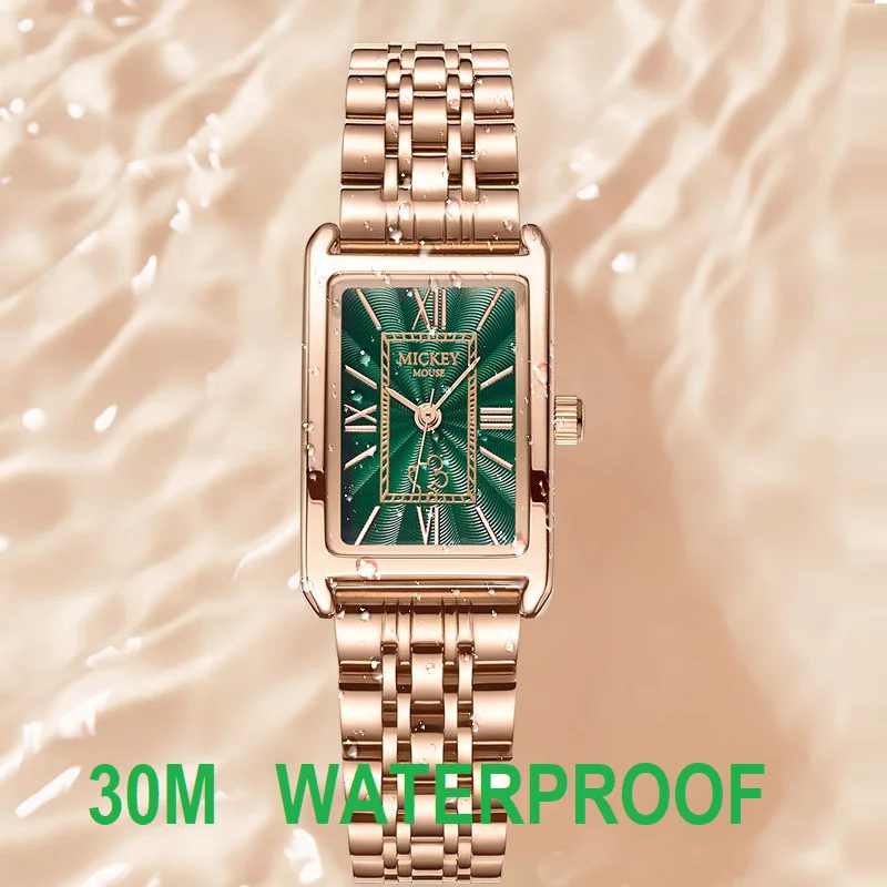 Disney For Woman Watch Quartz Wristwatch Retro Rectangle Square Green Dial Mickey Mouse Lady Girl Dress 2024 New Zegarek Damski