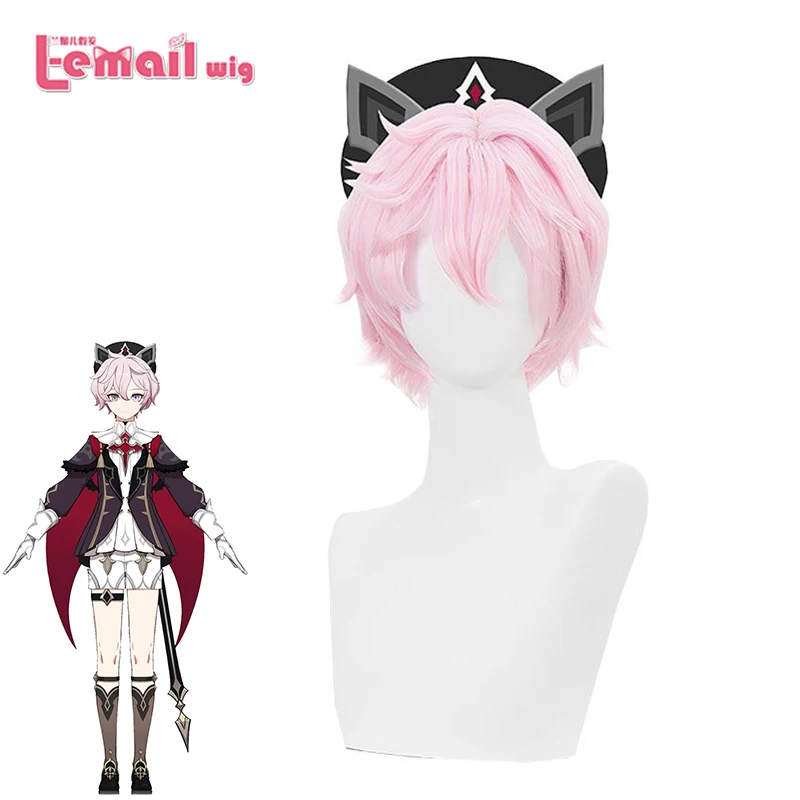 L-E-Mail Pruik Synthetisch Haar Genshin Impact Fontaine Dahlia Cosplay Pruik 28Cm Stort Roze Pruik Hittebestendige Cosplay Pruiken