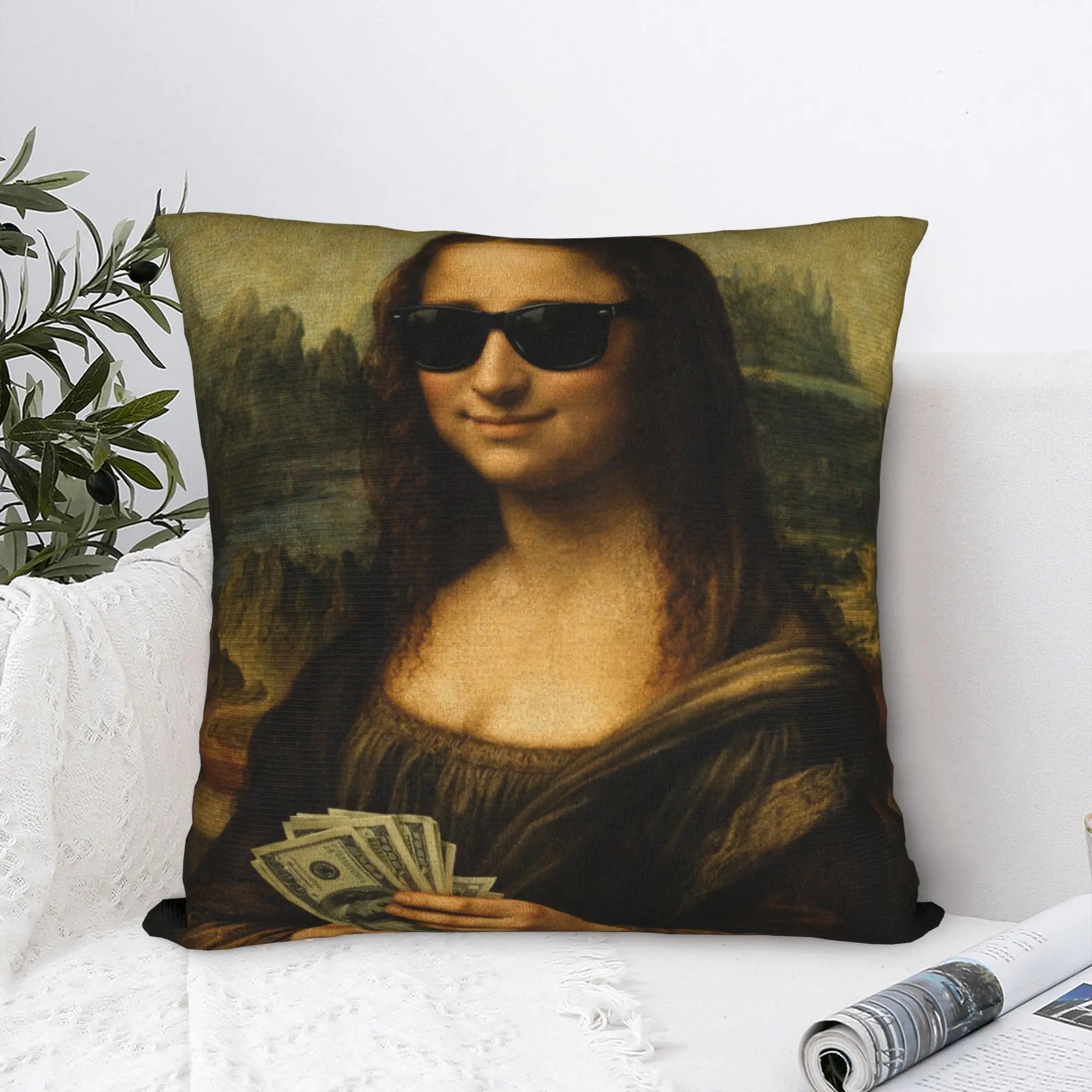 Funda de almohada Hustle Cash Mona Lisa, funda de cojín cómoda, funda de almohada divertida para silla de salón